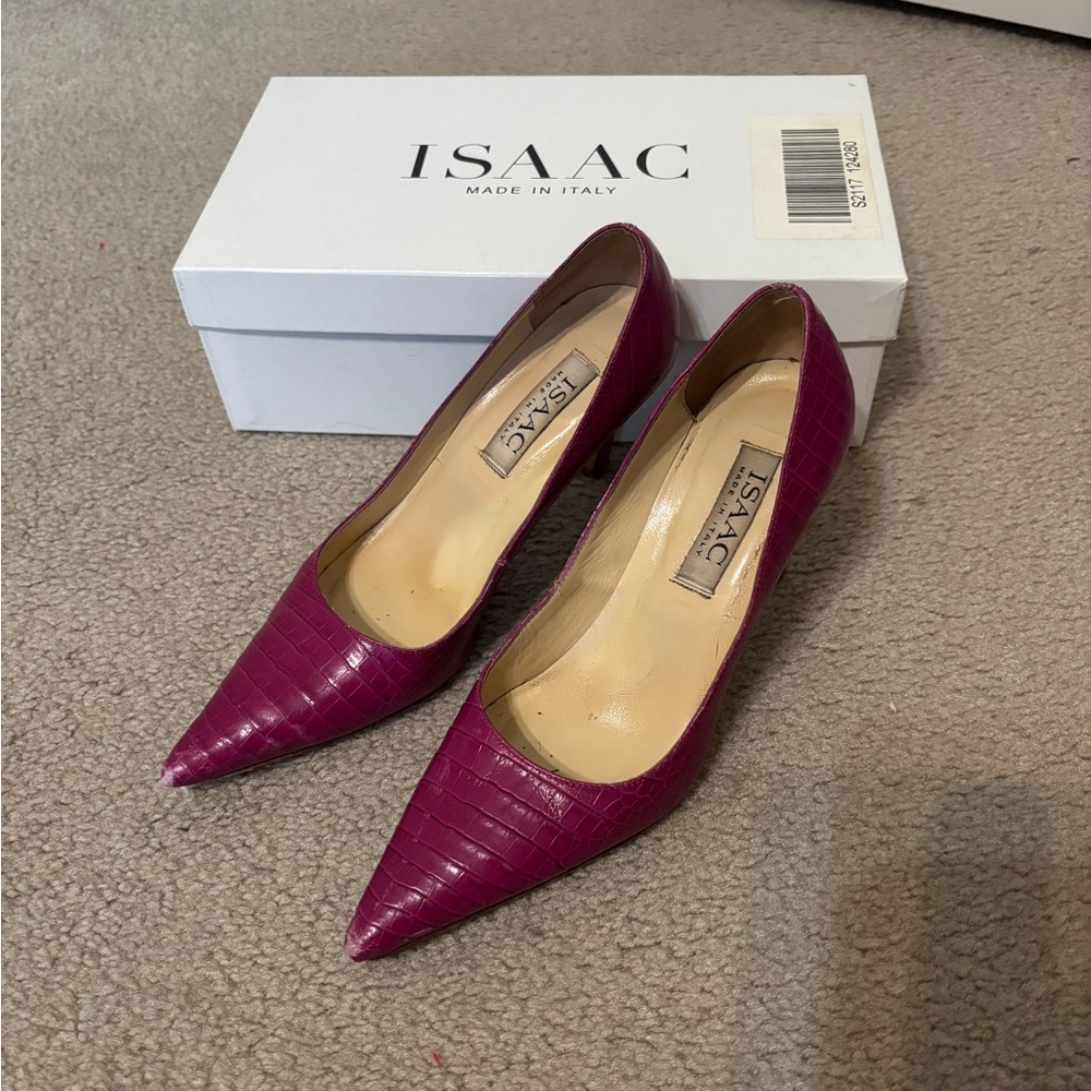 Isaac Burgundy Croc-Embossed Heels
